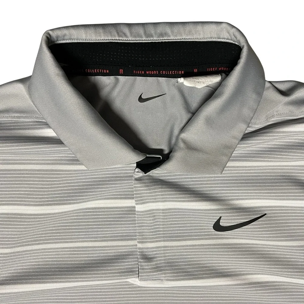 Nike Tiger Woods Custom Athlete TW Golf Polo DR5318-077 Photon Gray Stripe